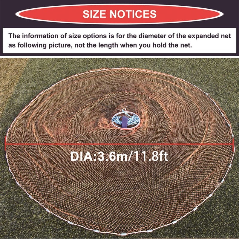EASY BIG Cast Fishing Net with Aluminum Frame, 0.8 inch Mesh, 7.8-13.8 ft Diameter - Image 3